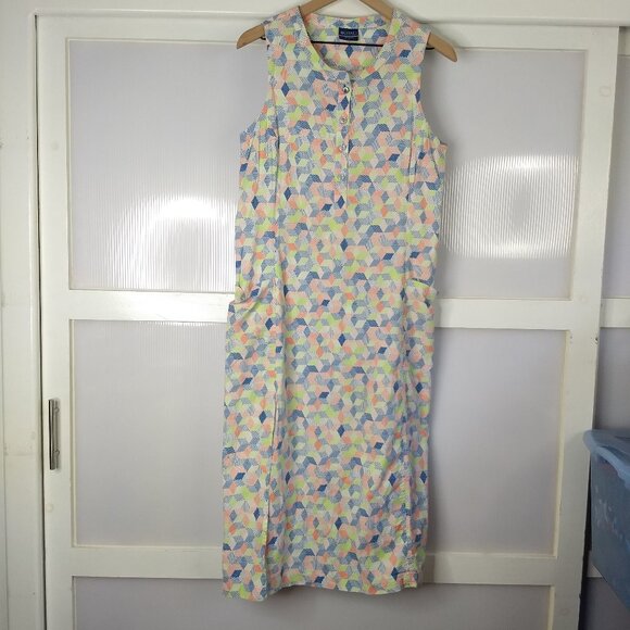 Columbia Geometric Pattern Night Gown Dress PFG Size Small Pockets Side Slit - Picture 1 of 16